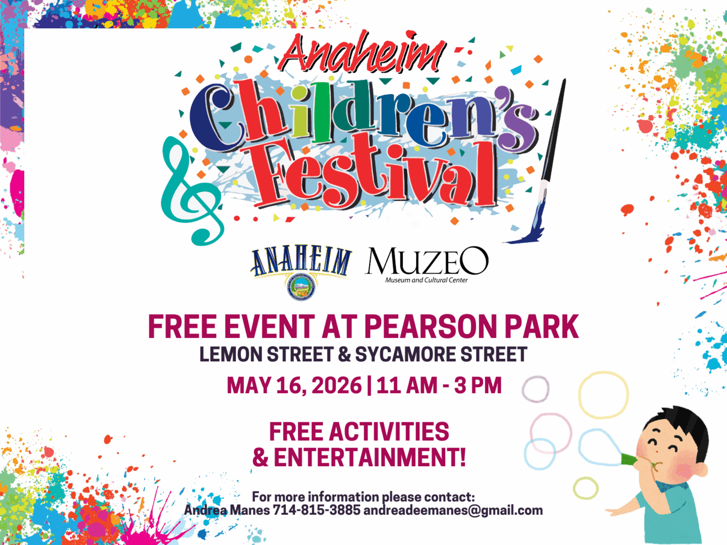 Anaheim Children's Festival poster, May 16, 2026.